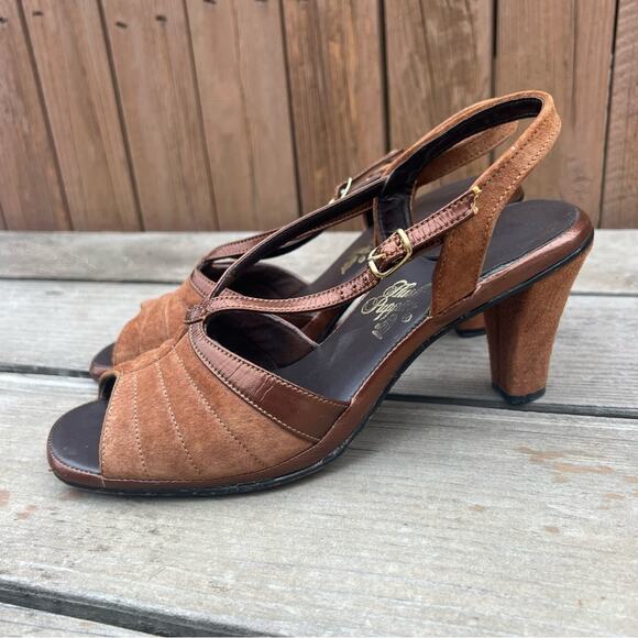 VTG 70s Hush Puppies Brown Velvet Sling Back Heels 8 1/2M - Picture 5 of 8